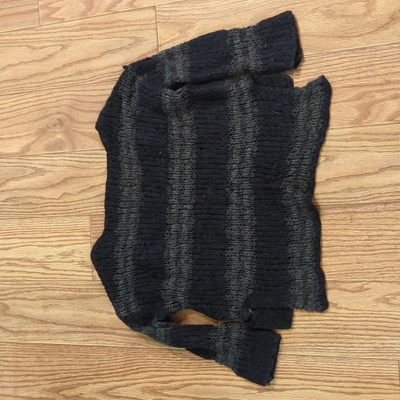 Free People Linus Stripe pullover sweater black & gray oversized women's size XS - Picture 4 of 5